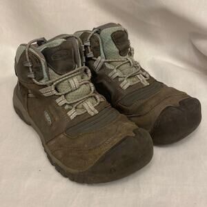 KEEN Ridge Flex Mid Height Waterproof Leather Hiking Boots Grey Blue Kids 4